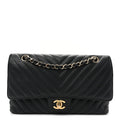 Matte Caviar Chevron Quilted Medium Double Flap Black