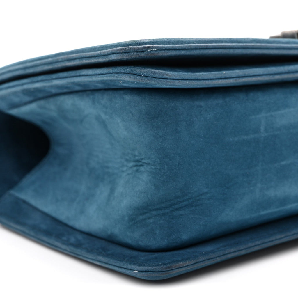 Nubuck Chevron Quilted Medium Boy Flap Blue