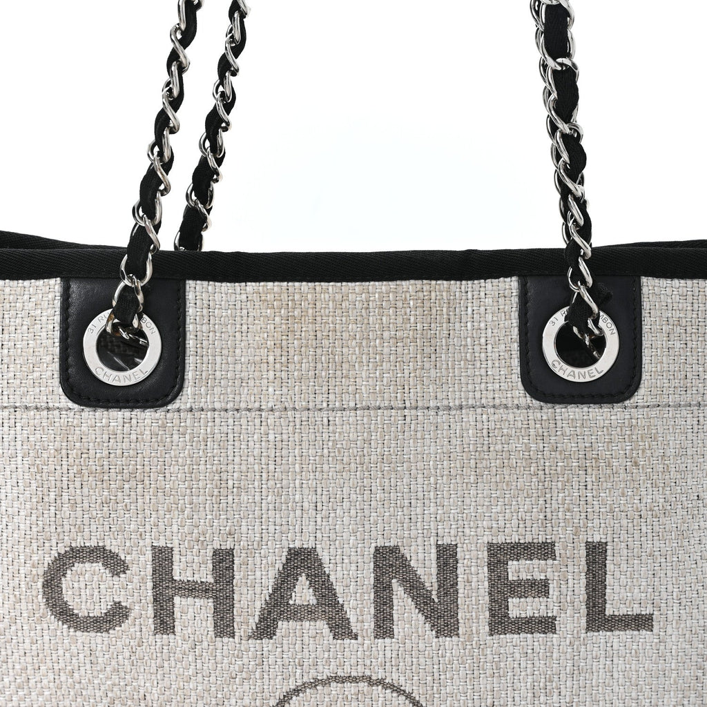 Woven Straw Raffia Small Deauville Tote Grey