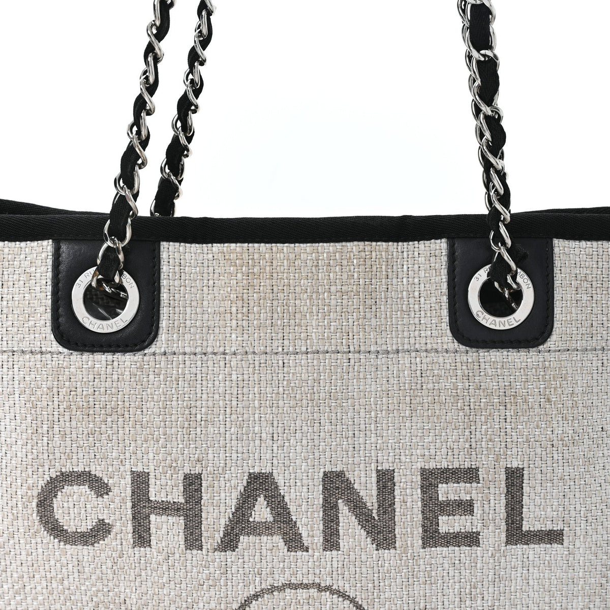 Woven Straw Raffia Small Deauville Tote Grey