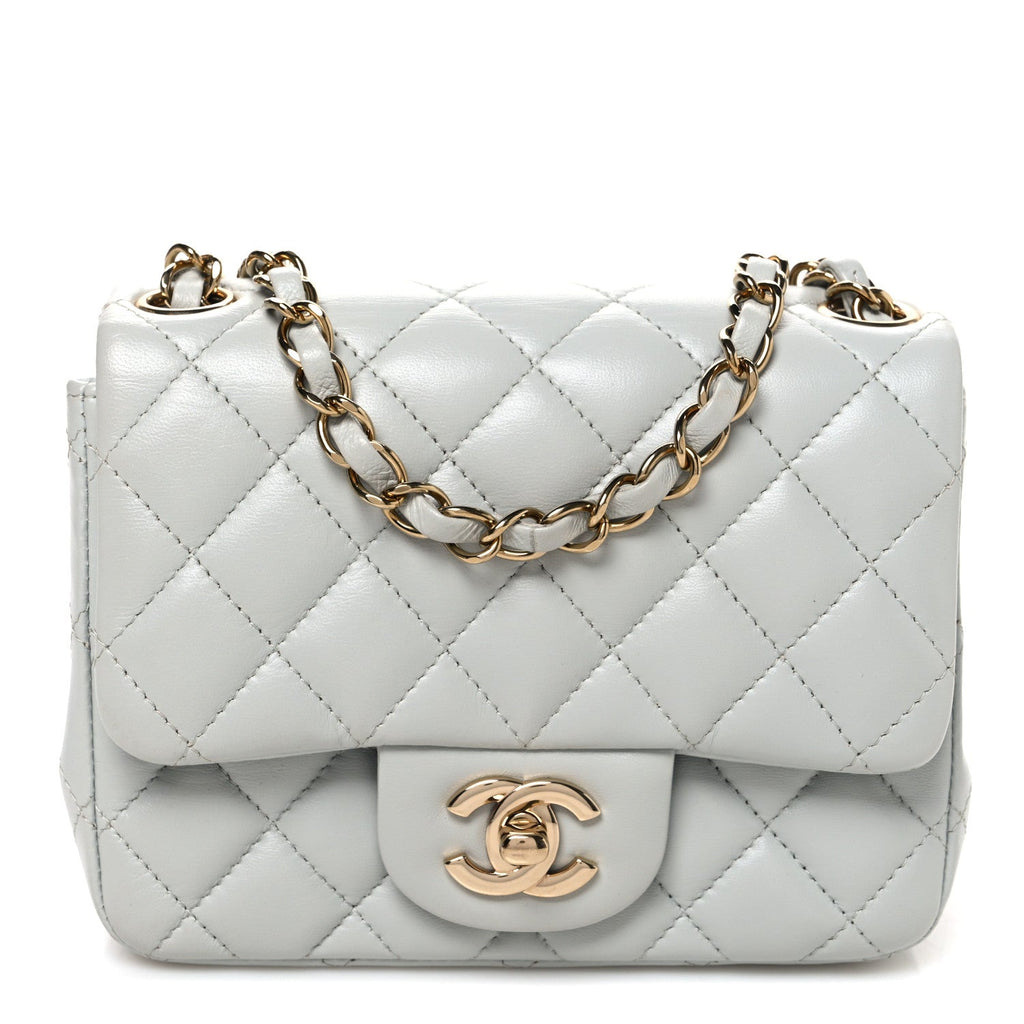 Lambskin Quilted Mini Square Flap Light Grey