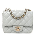 Lambskin Quilted Mini Square Flap Light Grey