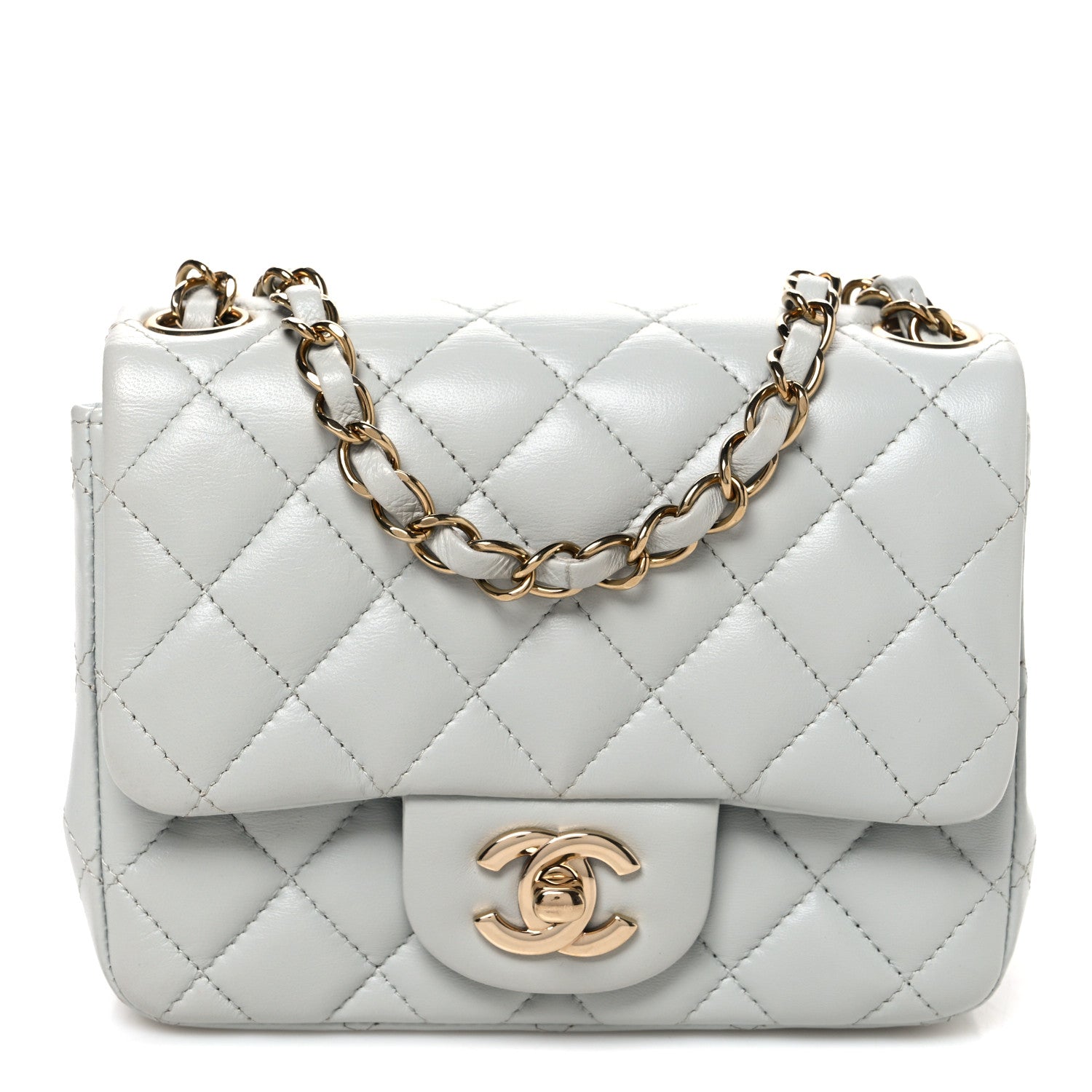 Lambskin Quilted Mini Square Flap Light Grey