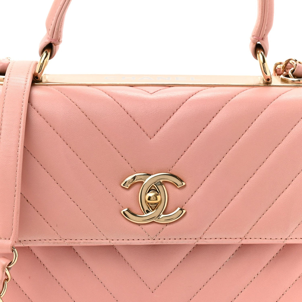 Lambskin Chevron Quilted Small Trendy CC Dual Handle Flap Bag Light Pink