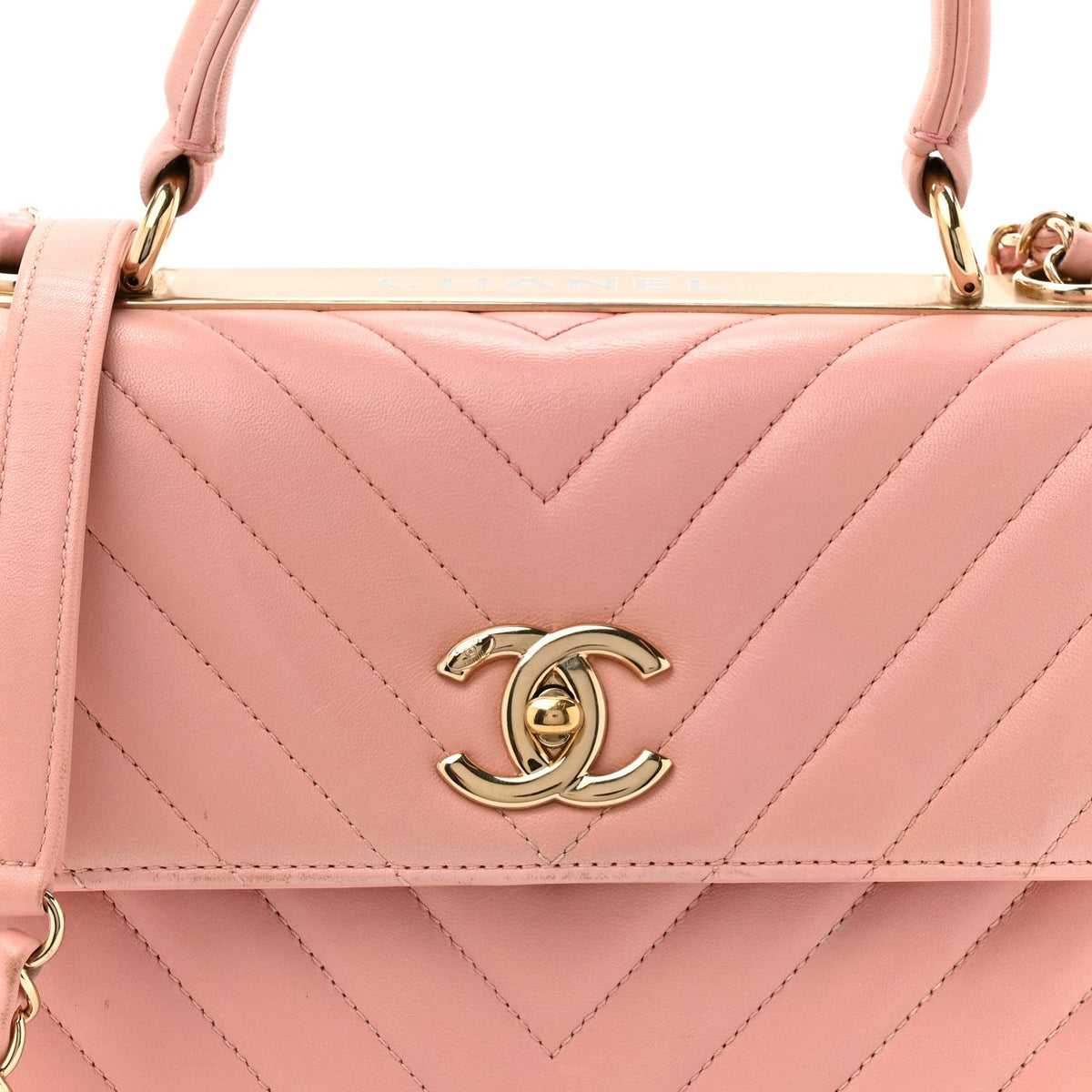 Lambskin Chevron Quilted Small Trendy CC Dual Handle Flap Bag Light Pink