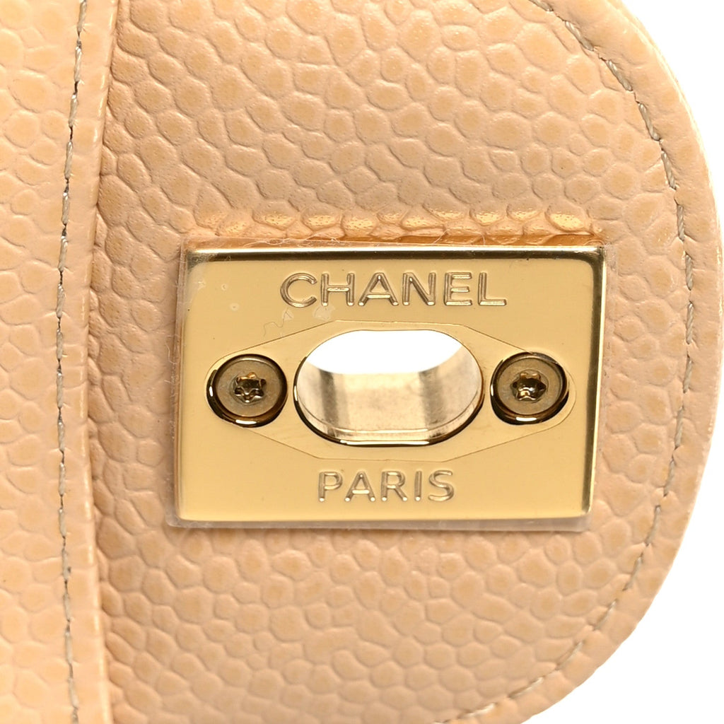 Caviar Quilted Medium Double Flap Beige