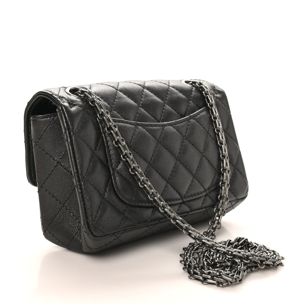 Metallic Sheepskin Quilted 2.55 Reissue Mini Flap Dark Silver