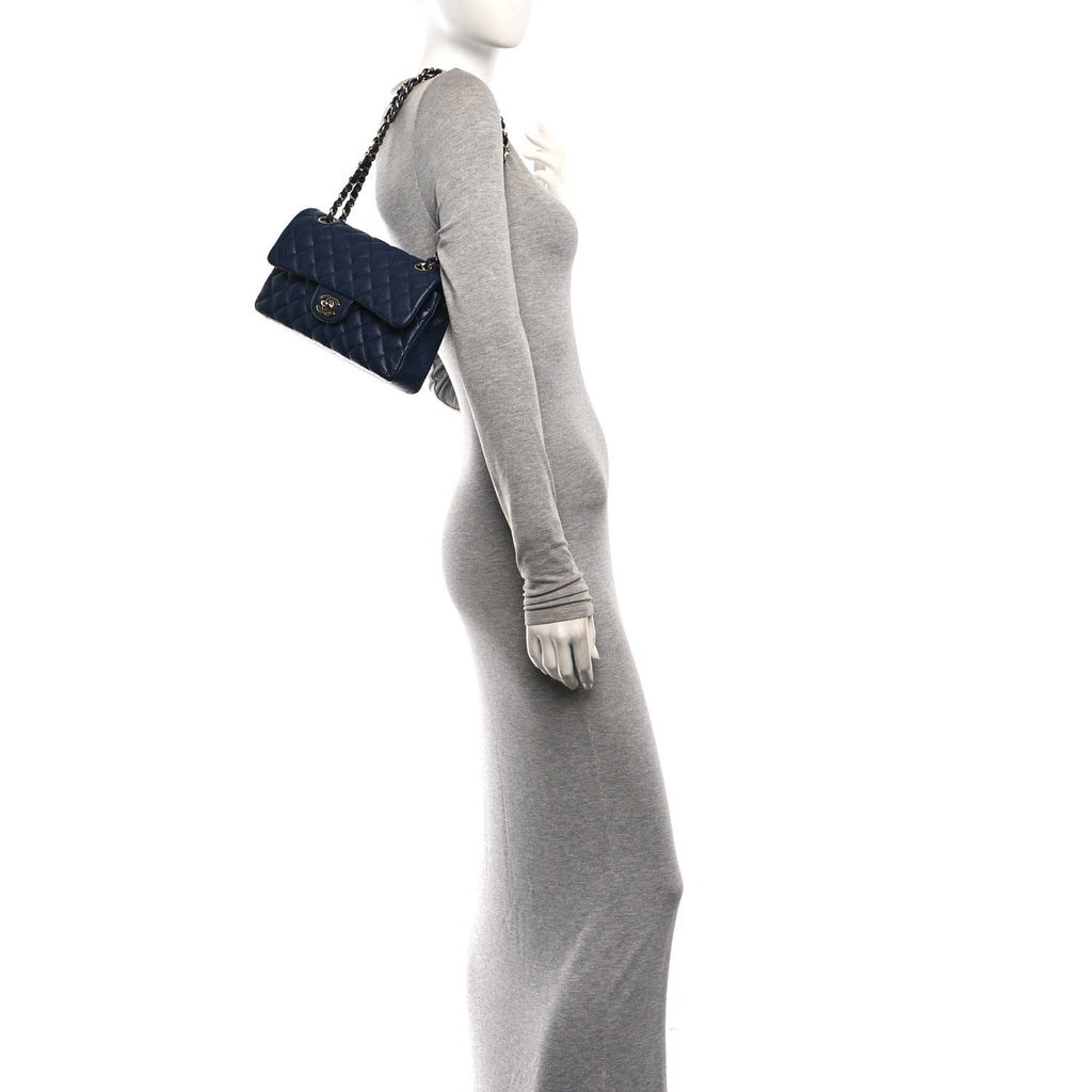 Caviar Quilted Small Double Flap Navy