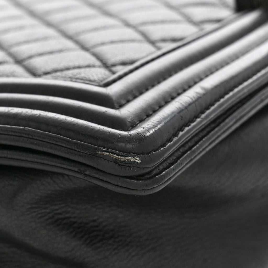 Calfskin Quilted Large Boy Flap Black
