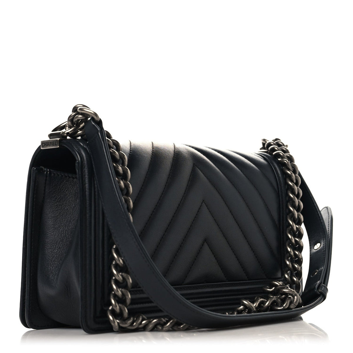 Lambskin Chevron Quilted Medium Boy Flap Black