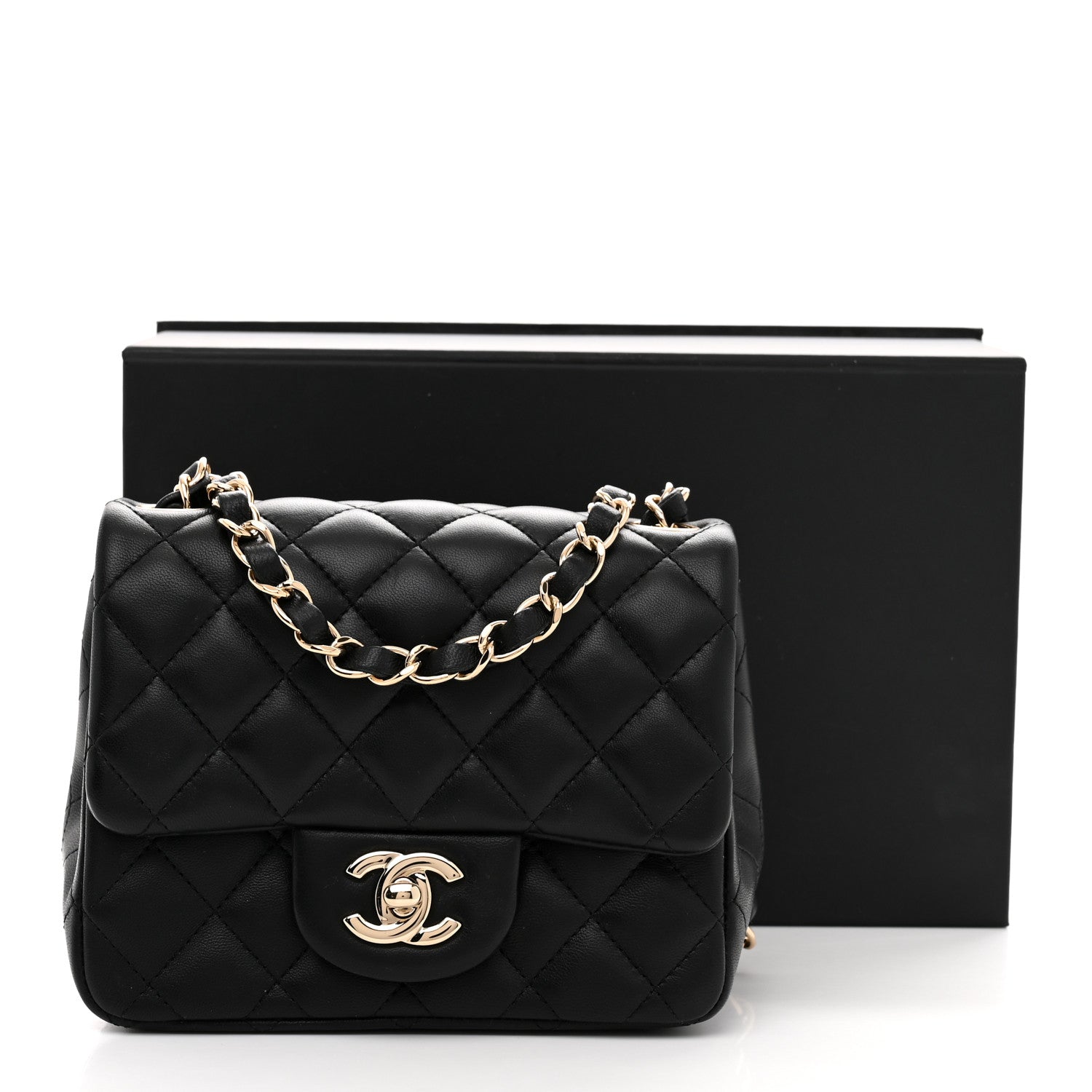 Lambskin Quilted Mini Square Flap Black