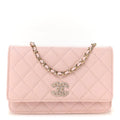 Caviar Quilted Crystal CC Wallet On Chain WOC Light Pink