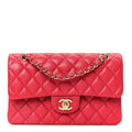 Caviar Quilted Small Double Flap Dark Pink