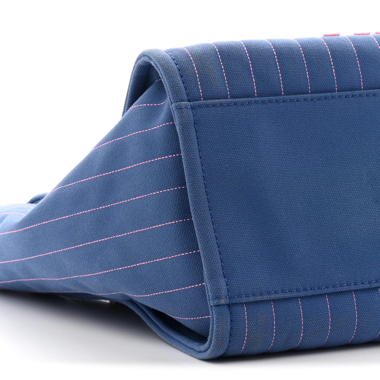 Canvas Calfskin Striped Medium Deauville Tote Blue