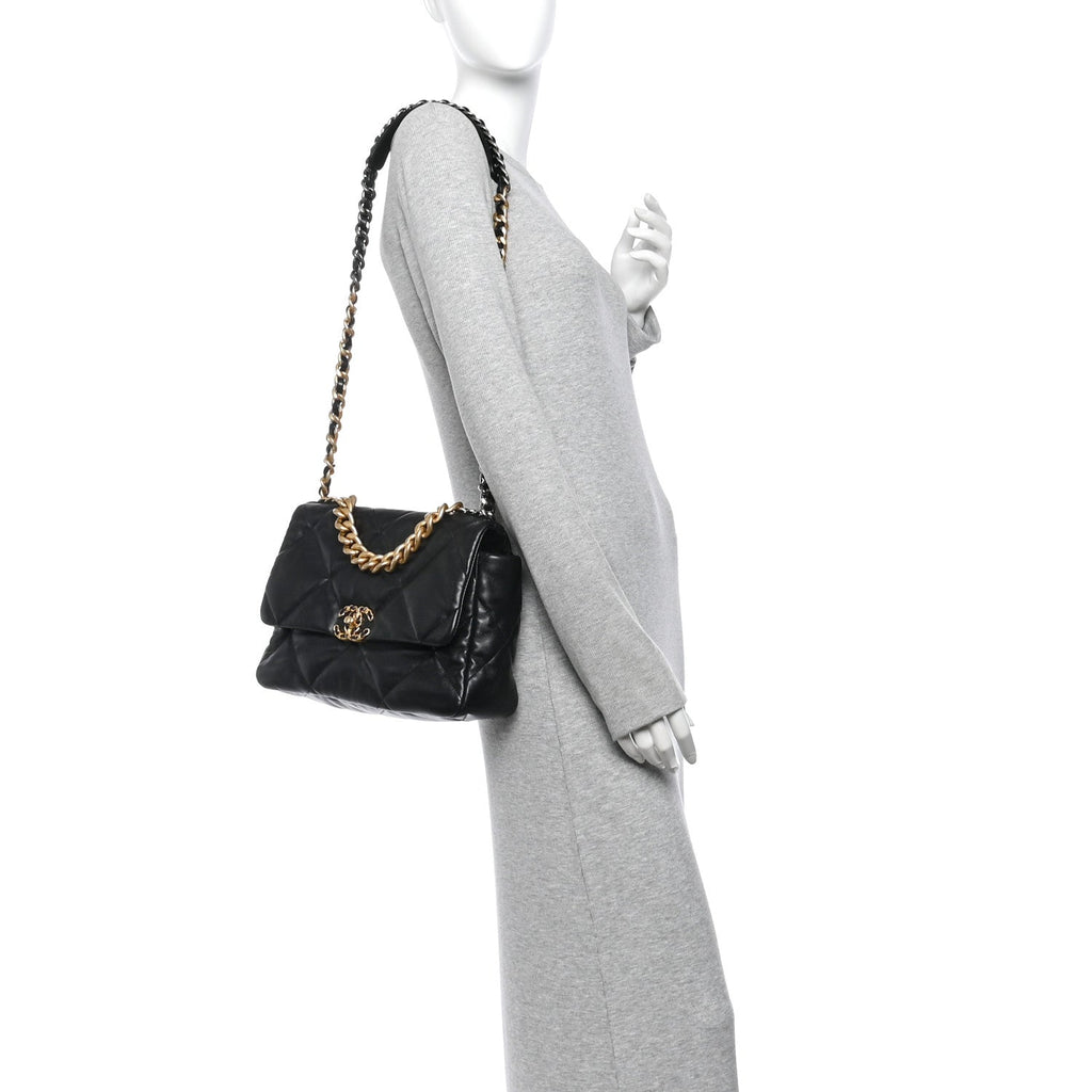 Lambskin Quilted Large Chanel 19 Flap Black