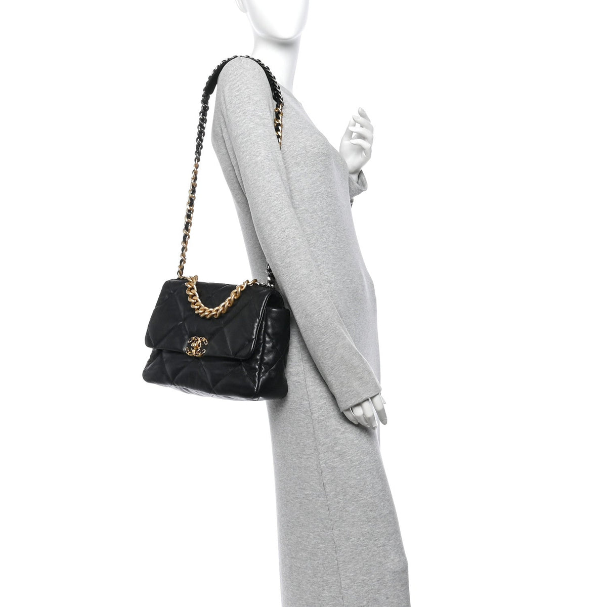 Lambskin Quilted Large Chanel 19 Flap Black