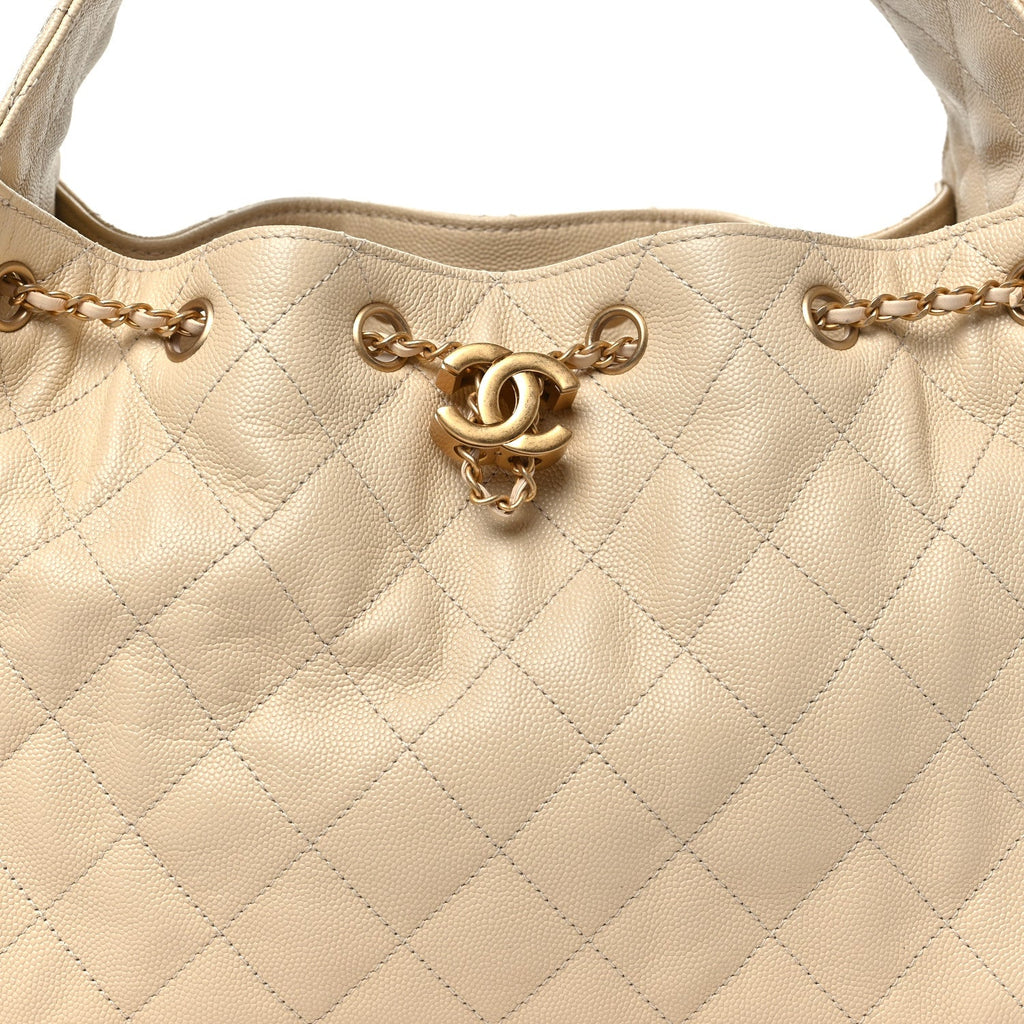 Caviar Quilted Small Chanel 25 Handbag Beige
