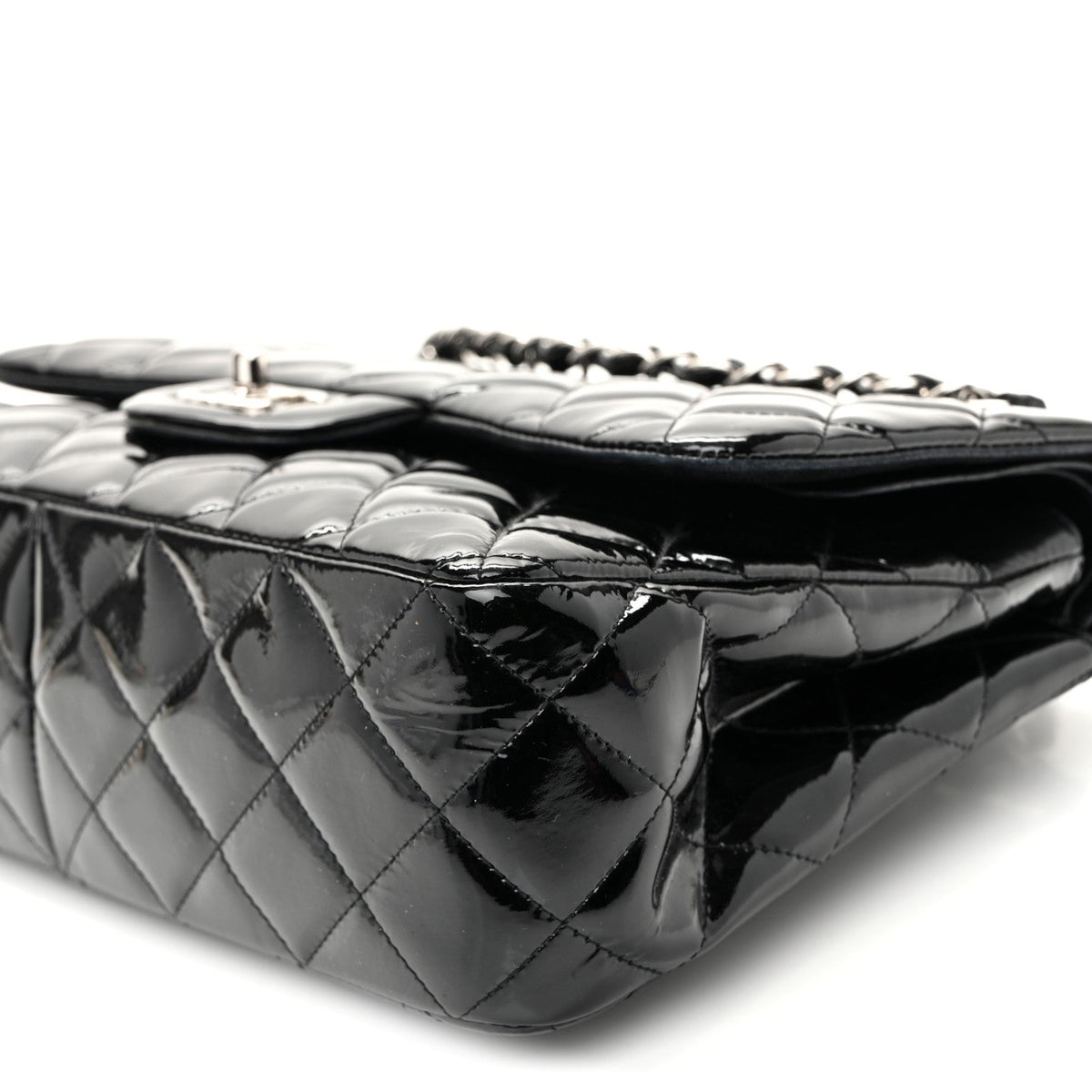 Patent Quilted Jumbo Double Flap Black