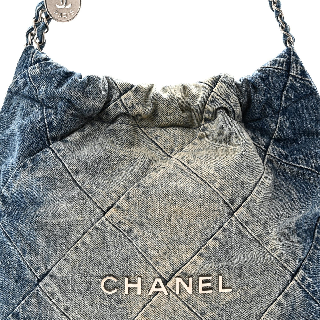 Denim Quilted Small Chanel 22 Blue