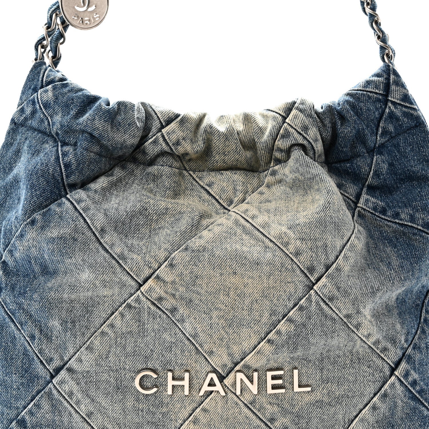 Denim Quilted Small Chanel 22 Blue