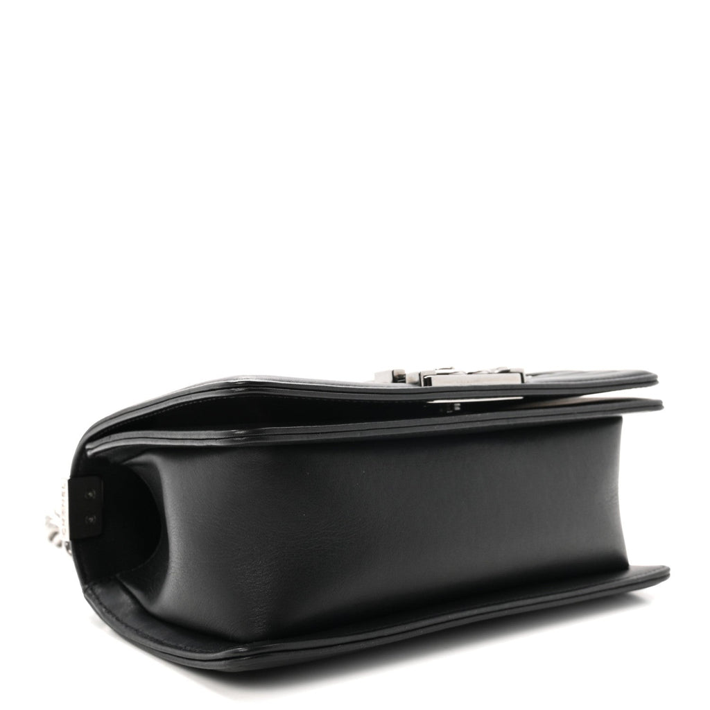 Calfskin Chain Chevron Small Boy Flap Black