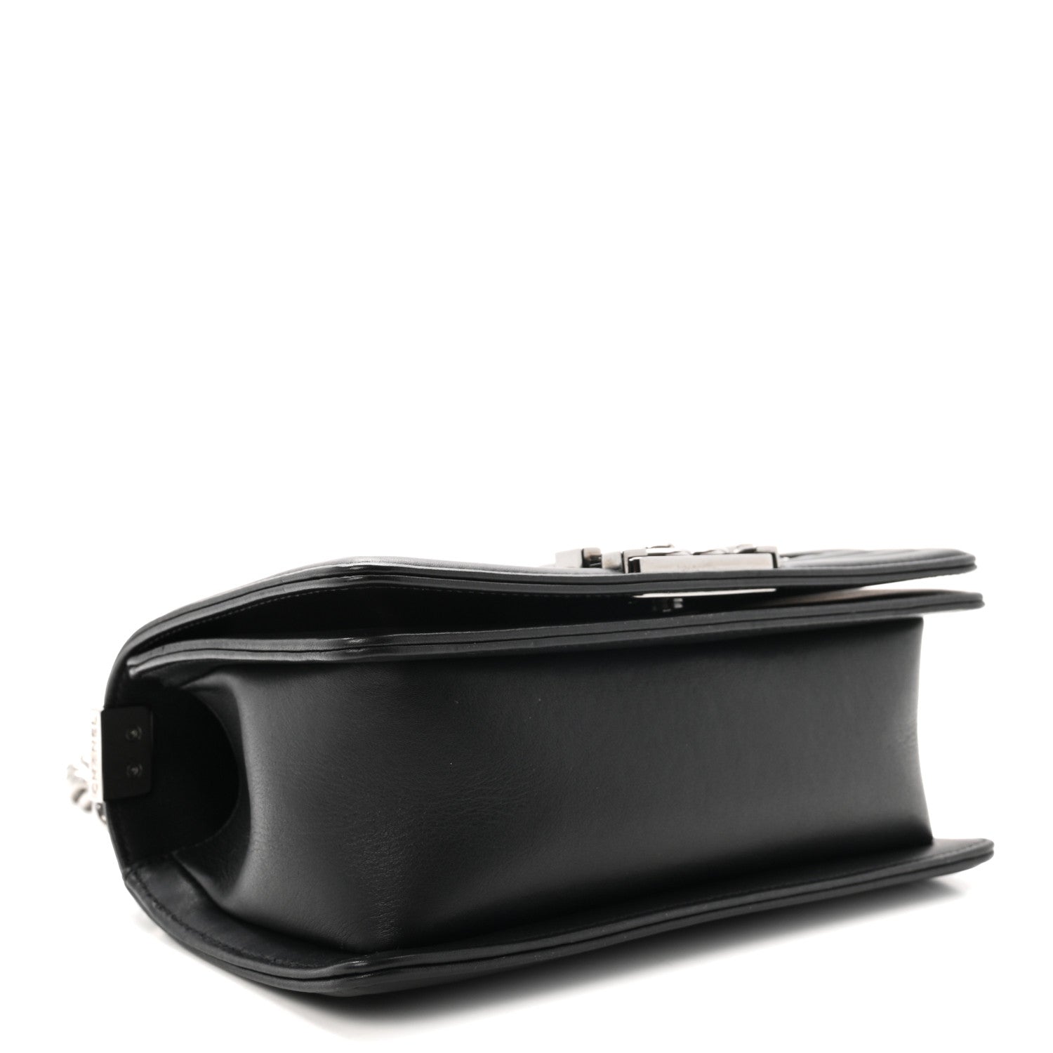 Calfskin Chain Chevron Small Boy Flap Black