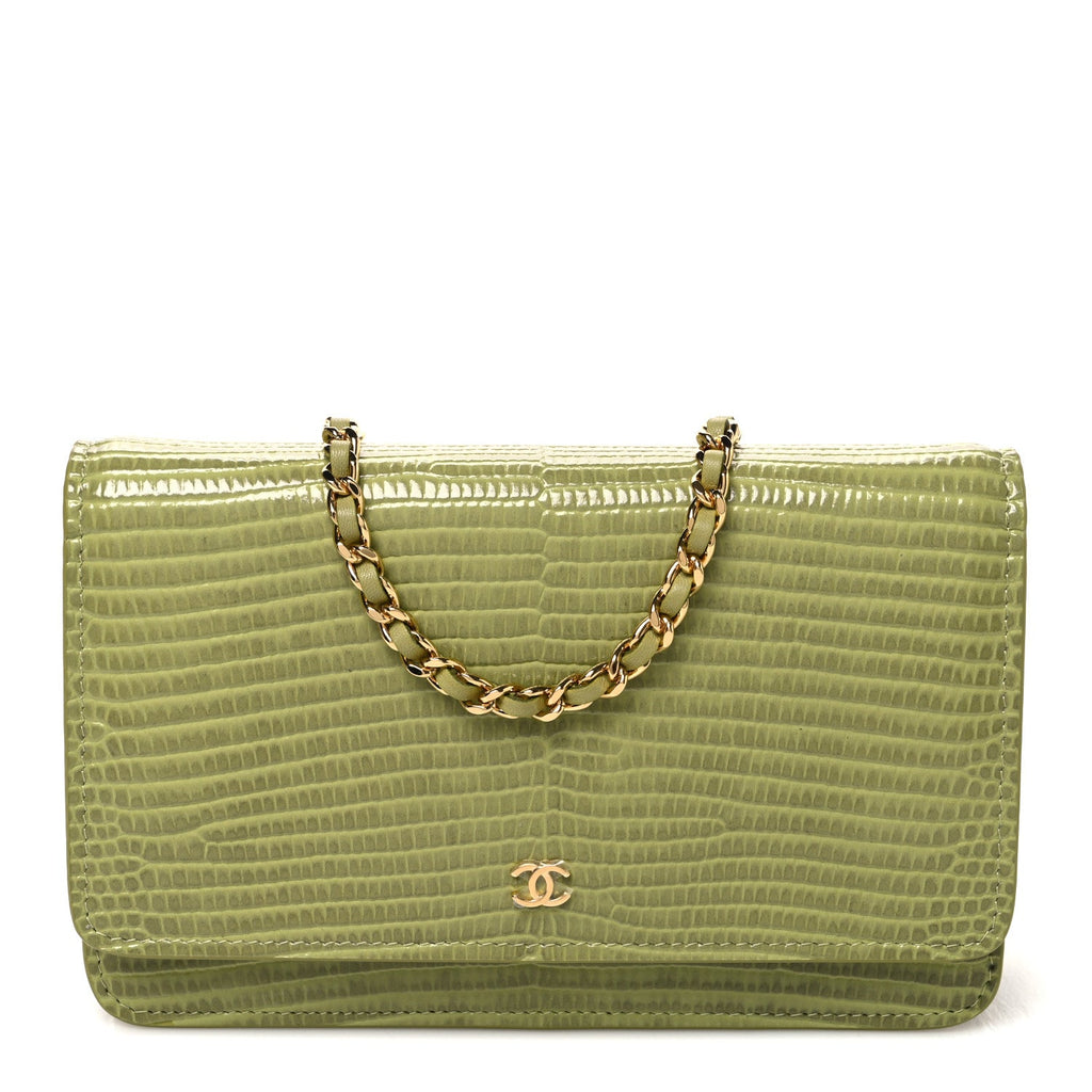 Calfskin Lizard Embossed Wallet On Chain WOC Green