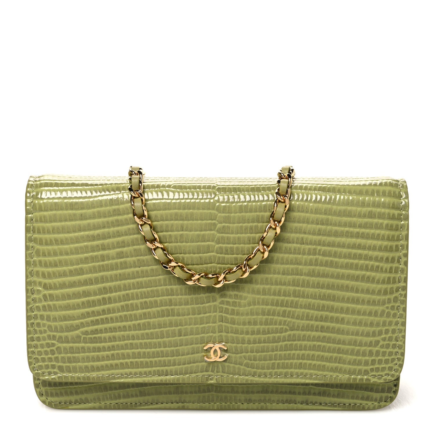 Calfskin Lizard Embossed Wallet On Chain WOC Green