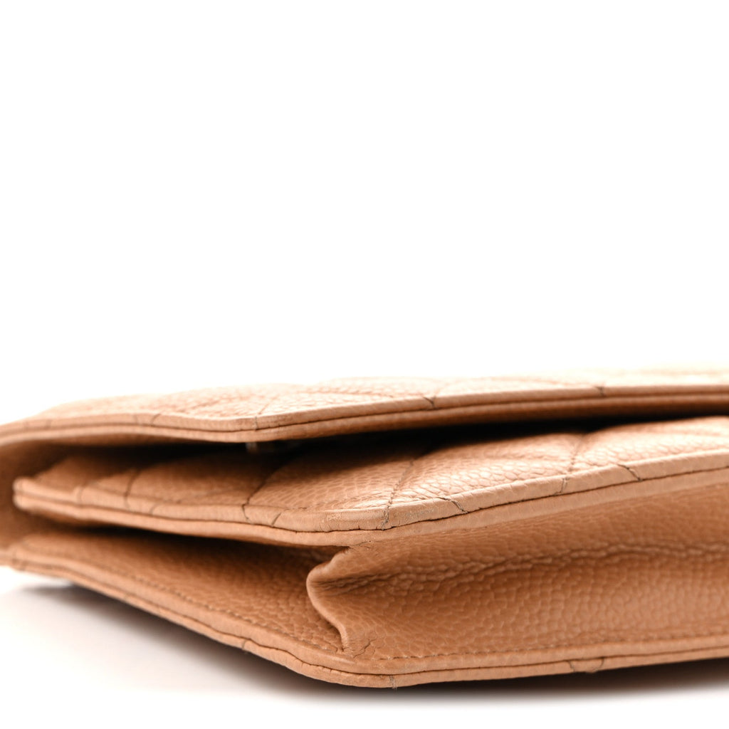 Caviar Quilted Wallet on Chain WOC Beige