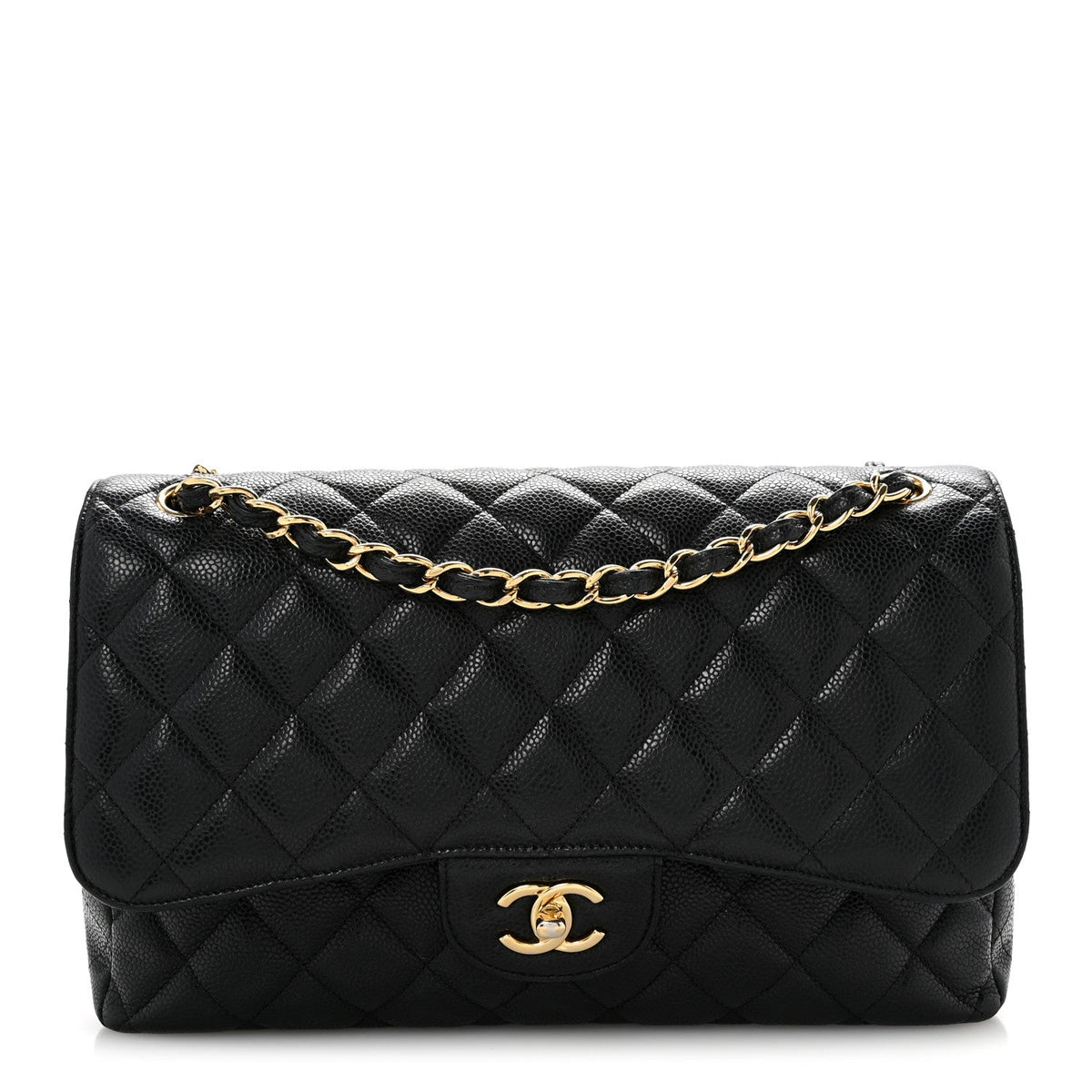 Caviar Quilted Jumbo Double Flap Black