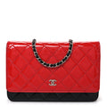 Patent Quilted Bi-Color Wallet On Chain WOC Red Black