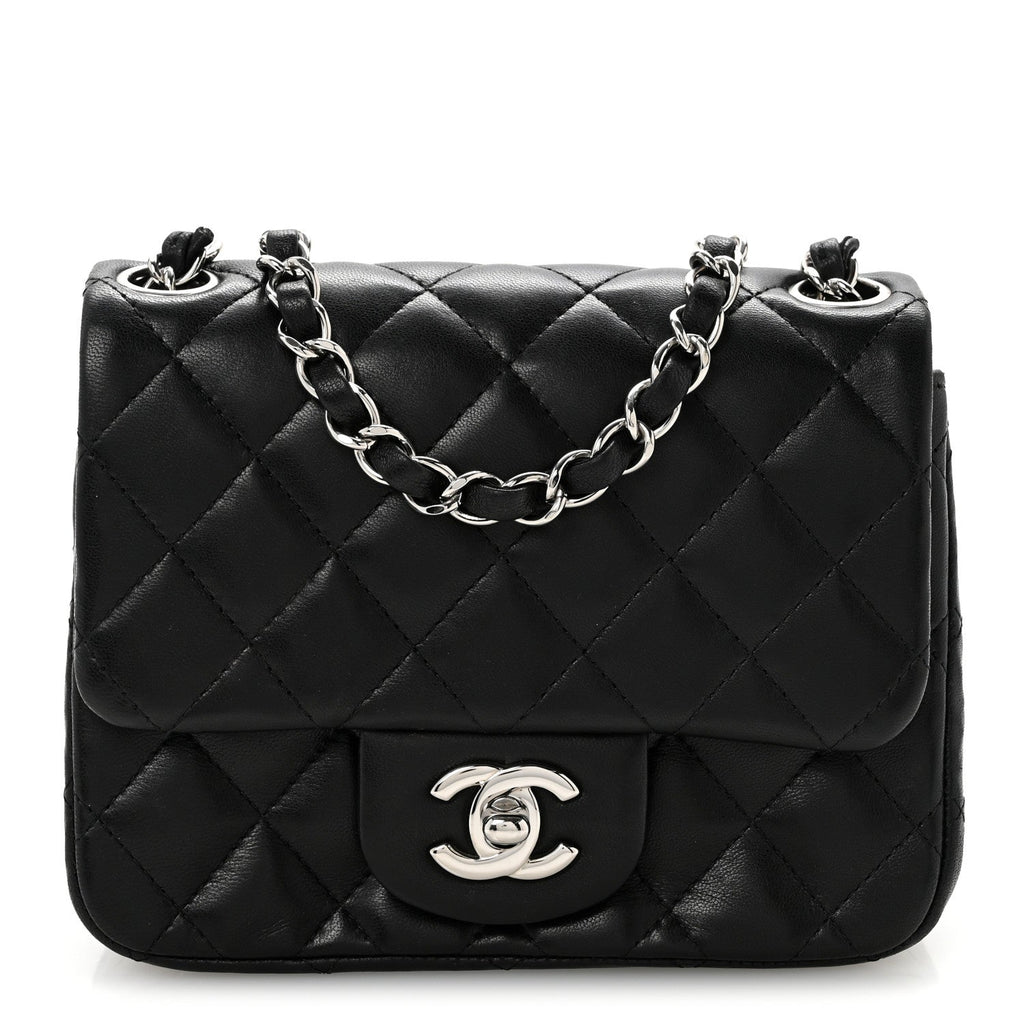 Lambskin Quilted Mini Square Flap Black