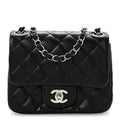 Lambskin Quilted Mini Square Flap Black