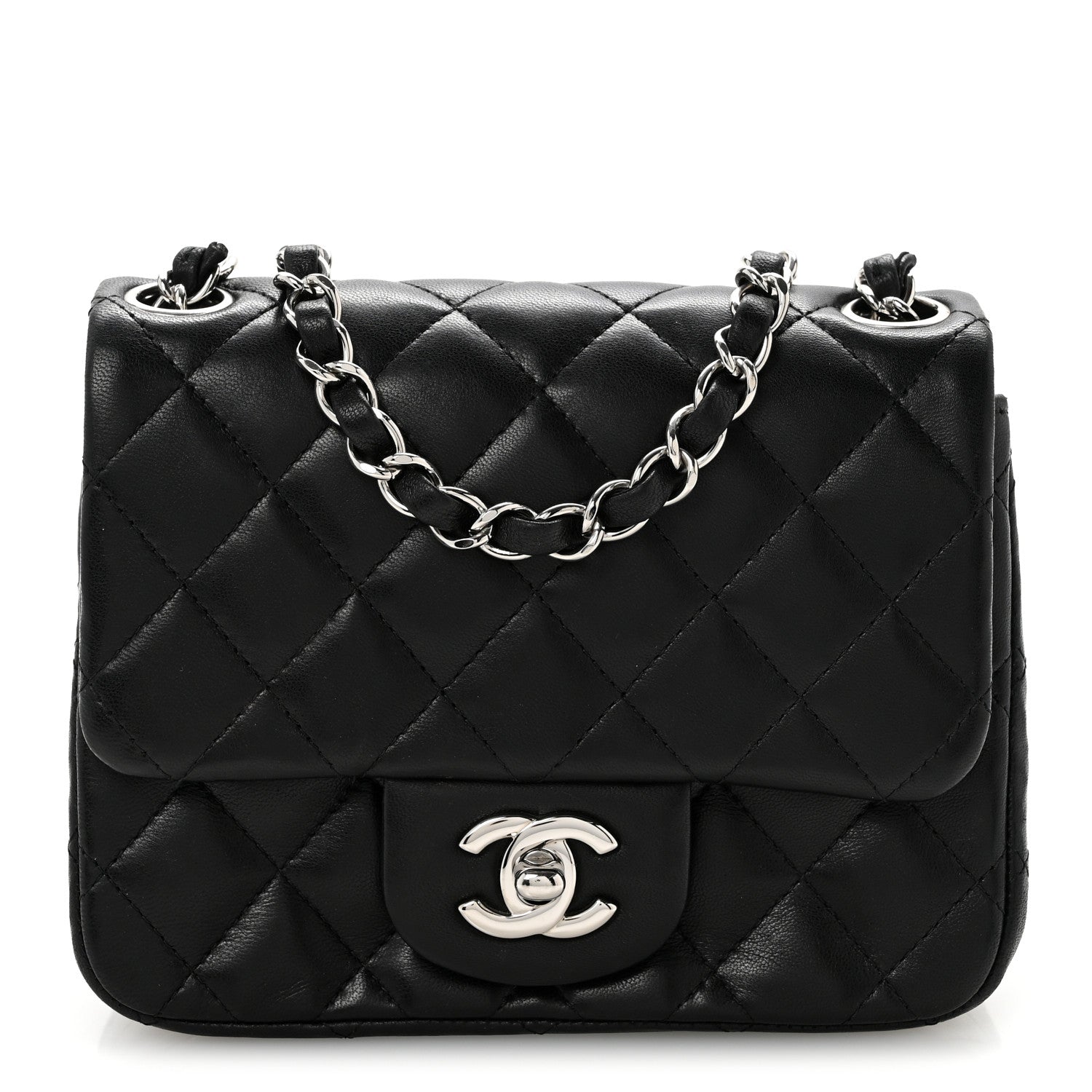 Lambskin Quilted Mini Square Flap Black