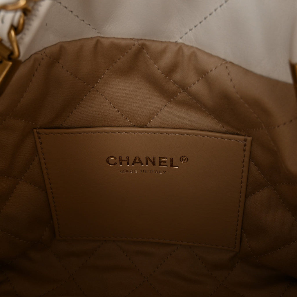 Shiny Calfskin Quilted Mini Chanel 22 White