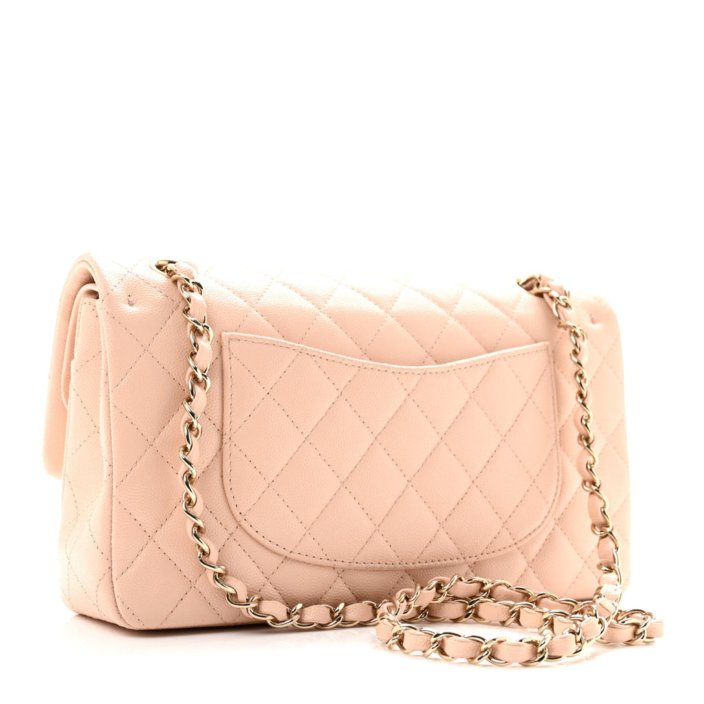 Caviar Quilted Medium Double Flap Light Beige