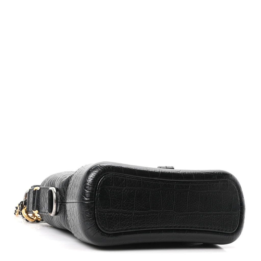 Calfskin Crocodile Embossed Small Gabrielle Cocodile Hobo Black