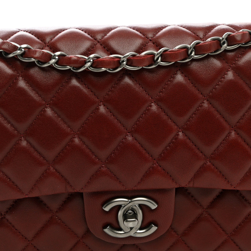 Lambskin Quilted Medium Double Flap Burgundy