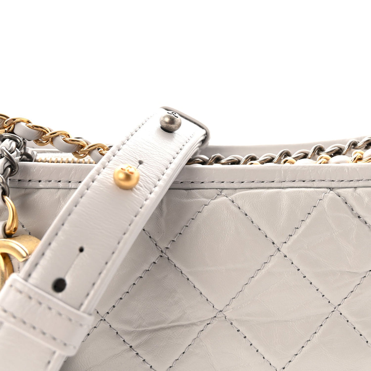 Aged Calfskin Quilted Small Gabrielle Hobo Grey