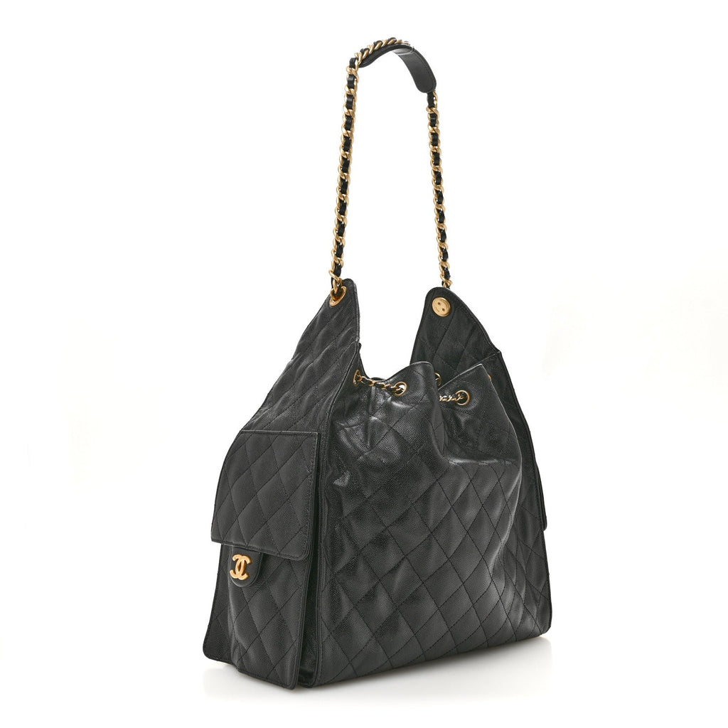 Caviar Quilted Medium Chanel 25 Handbag Black