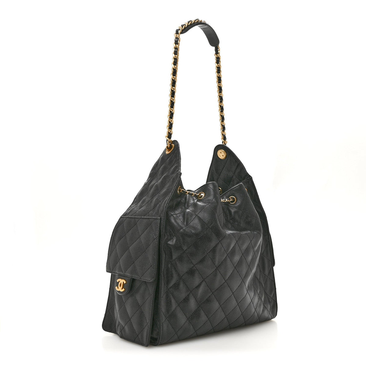 Caviar Quilted Medium Chanel 25 Handbag Black