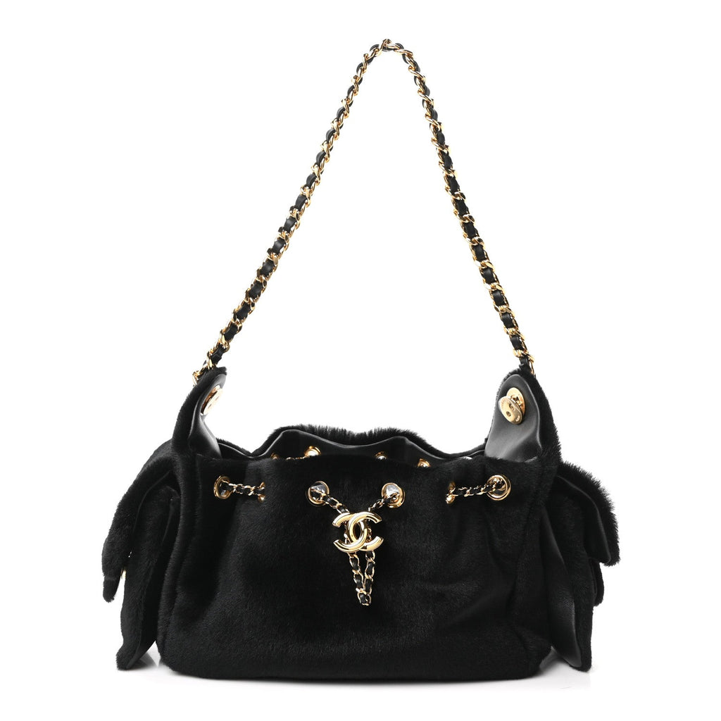 Pony Hair Mini Chanel 25 Handbag Black