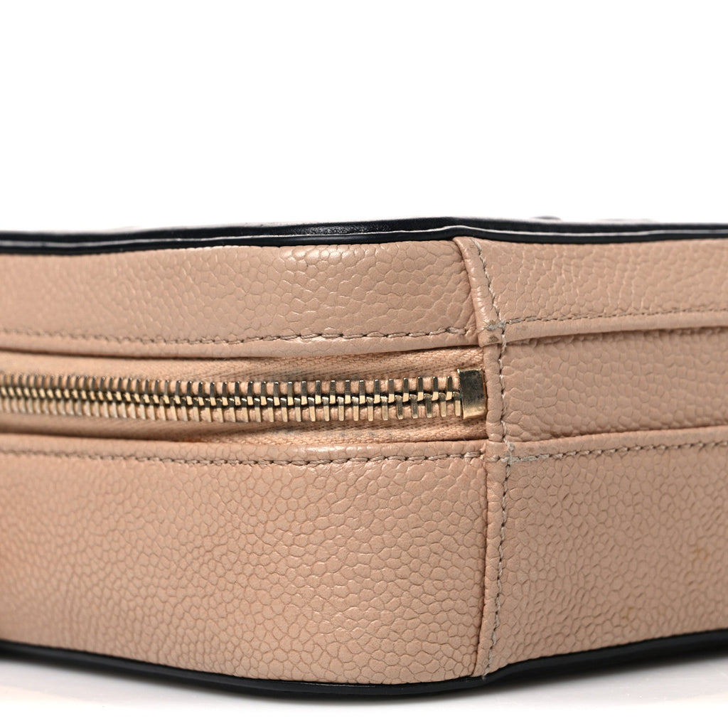 Caviar Quilted Small CC Filigree Vanity Case Beige Black