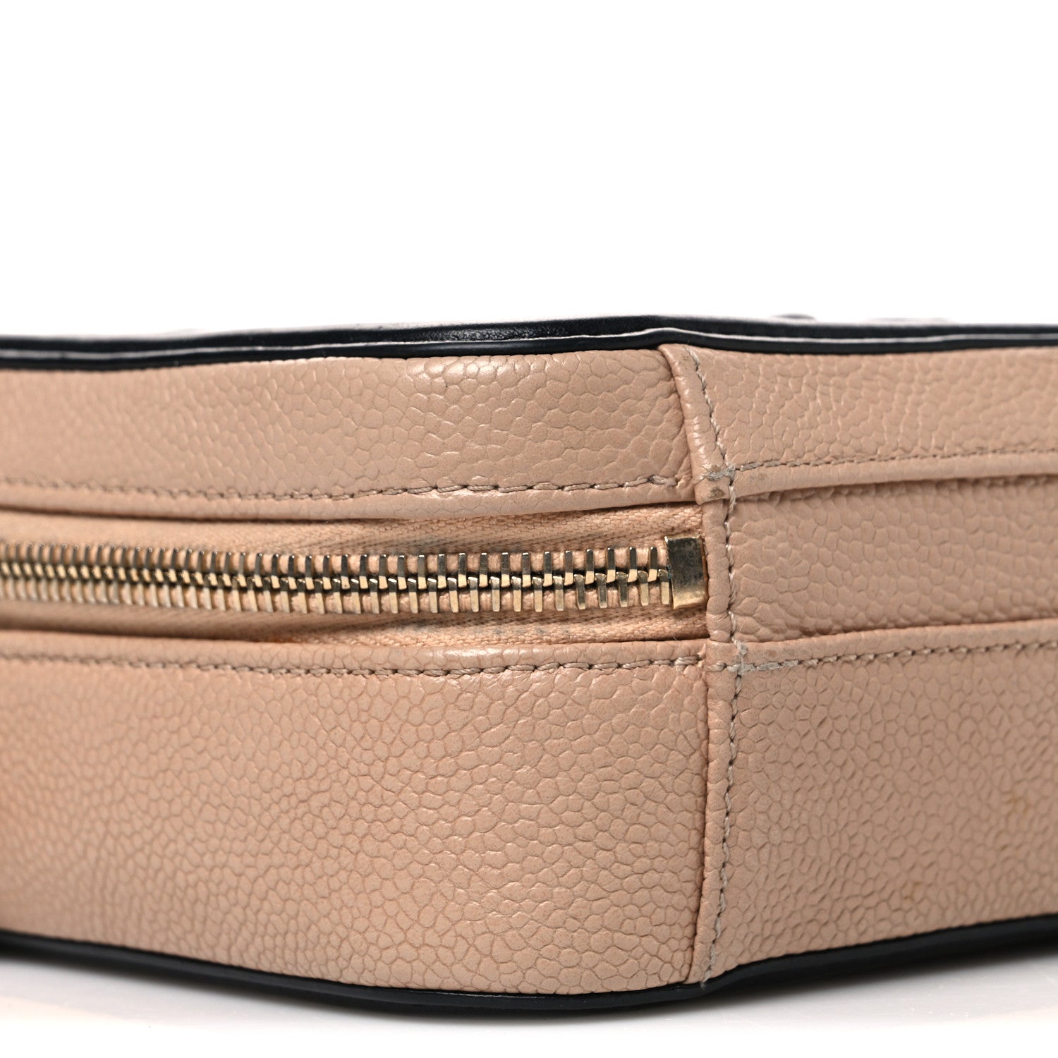 Caviar Quilted Small CC Filigree Vanity Case Beige Black