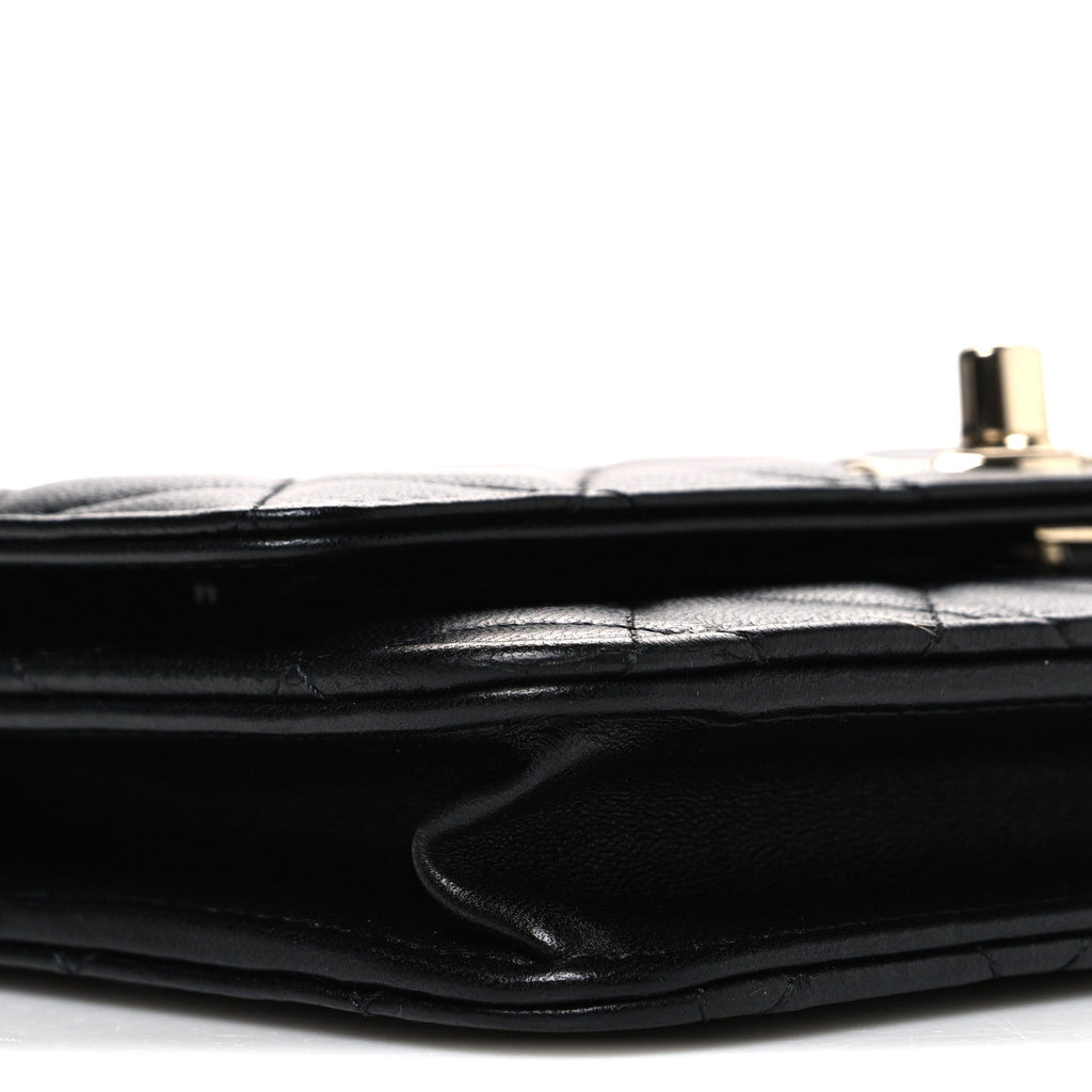 Lambskin Quilted Trendy CC Wallet On Chain WOC Black