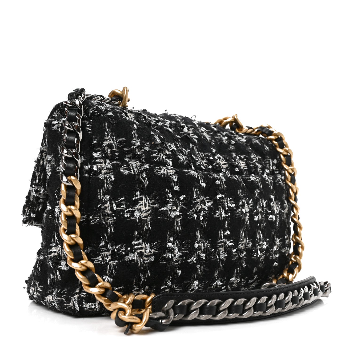 Tweed Quilted Large Chanel 19 Flap Black Silver Ecru