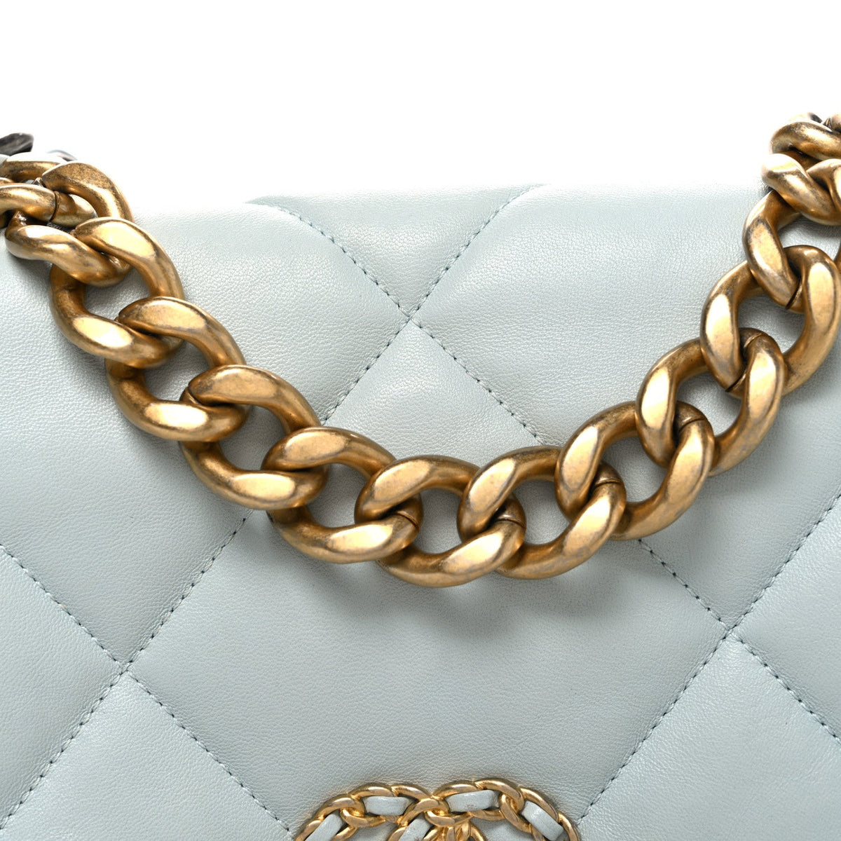 Lambskin Quilted Large Chanel 19 Flap Light Blue