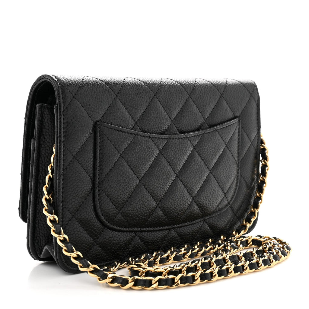 Caviar Quilted Wallet on Chain WOC Black