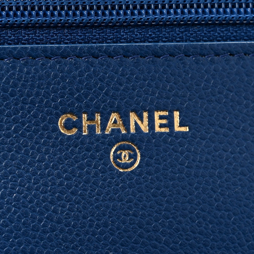 Caviar Quilted Boy Wallet On Chain WOC Dark Blue