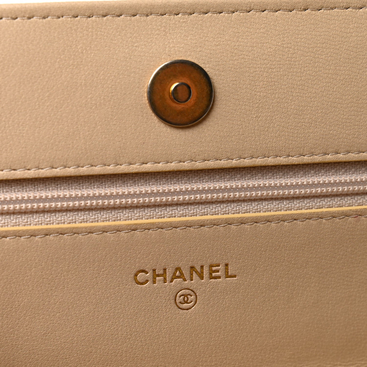 Lambskin Quilted Chanel 19 Wallet On Chain WOC Beige